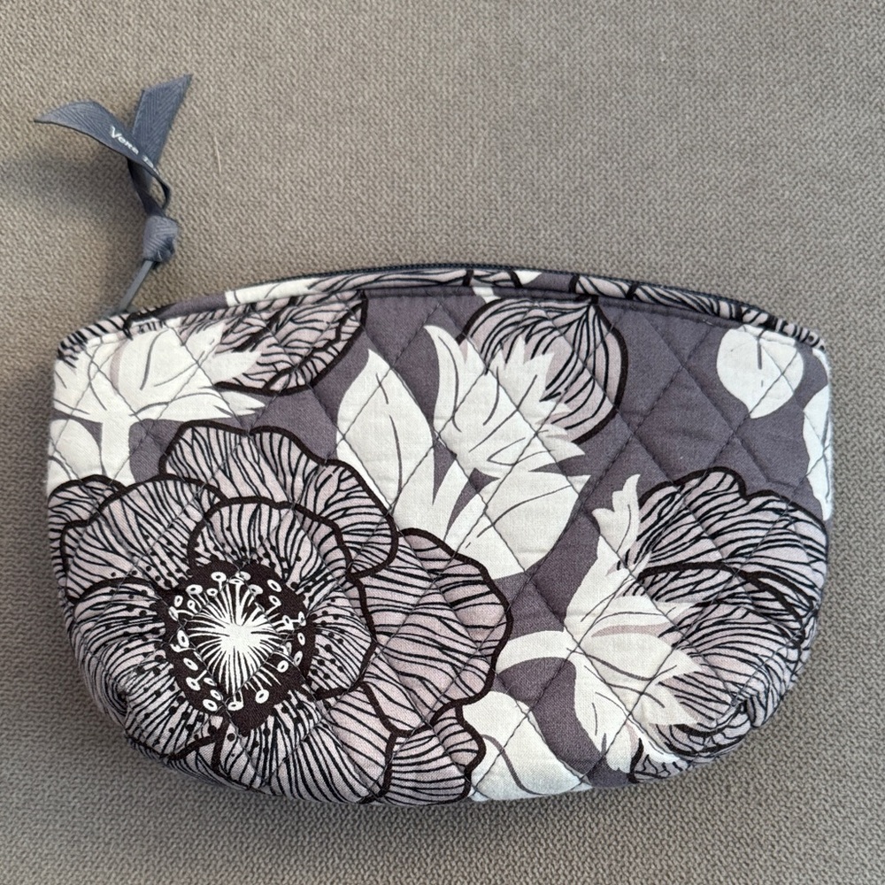 Vera Bradley Gray and White Quilted Floral Cosmetic Bag
